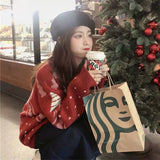 Little Dear Christmas Red Sweater for Women Loose Pullover Woman Sweaters Femme Chandails Pull