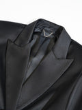 Fashion Women Blazer Slim Notched Collar Detachable Flower Single Breasted Waist Black Suit Dress Summer 2023 New
