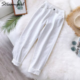 Jeans Woman High Waist 2022 Spring Women's Clothing Casual Loose Denim Capris Pants Female White Jeans For Women