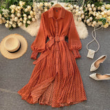 Bohemian Floral Dot Dress Women Sweet Puff Sleeve V Neck A-line chiffon Dresses Summer Ruffles Beach