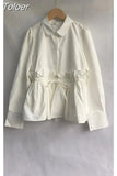 Women Shirts Puff Sleeve Drawstring Ruffles Blouses Fashion Bandage Shirt Vintage Blouse Tops 2023 Blusas Mujer De
