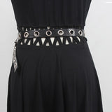 Pu Leather Black Split Joint Metal Chain Belt Personality Women New Fashion Tide All-match Spring Autumn 2023