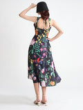 Print Dresses For Women Square Collar Sleeveless High Waist Folds Temperament Casual Dress Female Summer Fashion