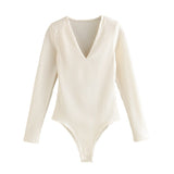 PUWD Elegant Woman Beige V Neck Shoulder Pad Sweater Spring-Autumn Sexy Ladies Soft Knitwear Females Chic Slim Knitted