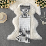 Thoracic Striped Knitted Dress Elastic Slimming Temperament High-End Ass