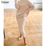 Ribbed Knit 2 Piece Dress Set Outfits Ladies Knitwear Top And Midi Skirt Sets For Women Casual Winter Sweater Sets
