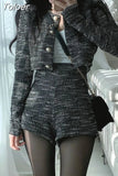 Fragrant Two Piece Outfit Women Fashion Luxury Plaid Tweed Jacket Tops + High Waist Shorts Suits Sets Woman