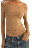 Shoulder See Through Mesh Women's T-shirt Spring 2023 Y2k Tops Long Sleeve Crop Tees Streetwear Sexy Ruched T Shirts