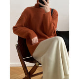 Women's Turtleneck Striped Ribbed Sweater High Neck 2022 Winter New Loose