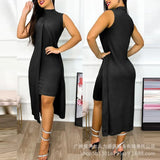Elegant Asymmetrical Women's Split Dress Sleeveless Sexy Bodycon Party Night Vestidos Summer Dresses for Woman