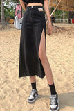 Autumn New Vintage Women Denim Skirt Street Style High Waist Straight A-Line Chic Hem Casual Elegant Split
