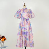 Court Style High Design Feeling Heavy Industry Nail Drill Short Sleeve Single Buckle Dress +