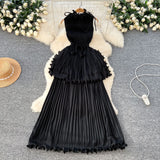 Luxury High-End Feeling Sleeveless Dress Women's Summer Lotus Leaves Side Waist Temperament Niche Chic Beautiful Long