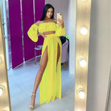 Cover-ups Set See-through Long Sleeve Crop Tops and Cover Up Skirts Two Piece Women Mesh Sheer Swimwear Beach Dress
