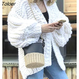 2023 Autumn And Winter Sweater Cardigan Bohemian Style Hand-knitted Bat Lantern Sleeve Sweater Jacket Female