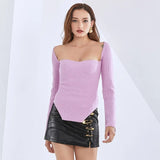 Black Slim Sweater For Women Square Collar Long Sleeve Side Split Knitted Pullover Female 2022 New