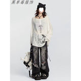 Street Ins Do Old Tuxed Hole Jeans Women's New High-Rise Loose Thin Leg