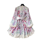 Fair Seaside Vacation V-Neck Broken Flower Dress Women's Summer New Ties With Big Tenders And Fairy