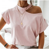 Shoulder O-neck Short Sleeve Women's Tshirt Loose Solid Ovesize Ladies Tshirts 2021 Fashion Casual Women Summer Clothes