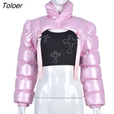 Winter Autumn Turtleneck Zipper Short Down Jackets Thick Irregular Coat Outwear Streetwear Long Sleeeve Backless