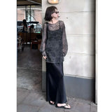 Cold Goddess Fan Lazy Wind Hollow Sun Protection Shirt Summer New Fashion Bag Hip Fishtail Skirt Two