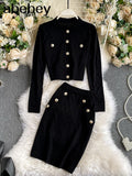 long sleeve buttons sweater top and skirt suits women knitted two piece set 2022 New autumn fashion ladies club