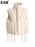 Women Loose Fit Rhinestones Tassels Cotton-padded Vest New Stand Collar Sleeveless Fashion Tide Autumn Winter 2023