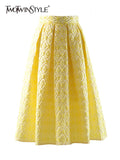 Vintage Jacquard Solid Skirt For Women High Waist Loose Long Casual Midi Skirts Female 2022 Fashion Spring