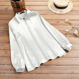 Autumn Elegant Lantern Long Sleeve Satin Blouses Women Casual Office Lapel Shirts 2022 Fashion Hollow Neckline Tunic