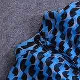 Print Dress For Women Stand Collar Long Sleeve High Waist Hit Color Hollow Out Midi Dresses Female 2023 Fashion
