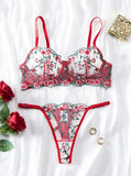 Sheer Lace Foliage Embroidered Lingerie Set-Outfit