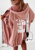 Fashion Pink Zipper Letter Print Over Size