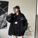 Baseball Bomber Jacket Women Goth Harajuku Patchwork Oversize Leather Jackets Kpop Korean Streetwear Gothic Spring