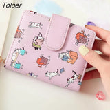 Women Cartoon Printing Kawaii Coin Pockets Card Holder Mini Purse Womens Korean Style Hasp Foldable Chic PU Leather