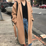 Aachoae Lady Solid Long Wool Coat Batwing Long Sleeve Elegant Office Jacket Female Turn Down Collar Casual Coat Women