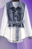 Popular Street Style Elegant Women's Pants Set Fashion Denim Shirt Blue Jeans Two-piece Set Famele Tracksuit