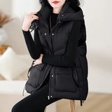 Down Cotton Vest Female 2024 Autumn And Winter New Korean Version Loose Vest Wearing Vest Collar Horse Clip Thick Jacket-Outfit