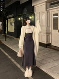 Autumn 2 Piece Dress Set Women Elegant Bodycon Midi Dress Female Y2k Clothing Korean Fashion Knitted Sweater + Strap
