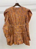Fashion Flower Print Women Casual O-Neck Puff Long Sleeve Dress 2021 Summer Casual Ruffles Beach Short