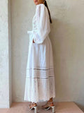 Autumn Lace Panel Lace Up Dress For Women Round Neck Long Sleeve High Waist Cut Out Solid Minimalist Dresses Female
