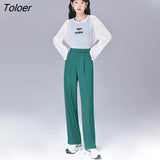 Women Pants 2022 Summer Straight Wide Leg Trousers Solid Black Casual Basic Casual