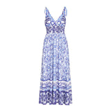 TWOTWINSTYLE Print Chic Dress For Women V Neck Sleeveless High Waist Colorblcok Midi Sling Dresses Females Summer Fashion