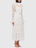 Minimalist Solid Dresses For Women Stand Collar Long Sleeve High Waist Spliced Hollow Out Slim Chic Dress Female Summer