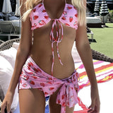 202Ins Three-Piece Mesh Fresh Girl Drawstring Strap Swimsuit
