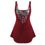 Top Women Sequined Lace Up Rings Crop Tops Summer Ladies Casual Sleeveless Shirts Plus Size Women's Top