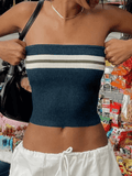 Knit Striped Bandeau Crop Top-Outfit