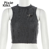 Distressed Tank Top Womans Y2k Streetwear Sleeveless T Shirts 2023 Summer Fashion Cropped Tees