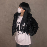 Korean Fashion Cat Print T-shirt Grunge Oversized Short Sleeve Tshirts Kpop Kawaii Chic Tops Women Japanese