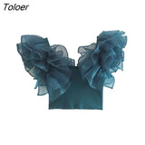 Women High Street Pleat Ruffles Organza Patchwork Knitting Short Smock Blouses Female Crop Shirt Chic Blusas Tops
