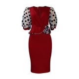 Summer New Mesh Velvet Bubble Sleeve V Neck Fashion Elegant Bag Of Hip